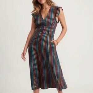 Marine Layer Women's Camilla Midi Dress Blue Multi Stripe Size Small